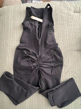 SKIMS Black Ruched Tank Jumpsuit